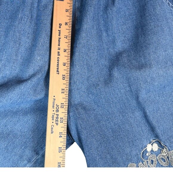 Vintage 90's Snoopy Denim Shorts  Medium Blue Embroidered Peanuts Lounge Sz S - Picture 6 of 7